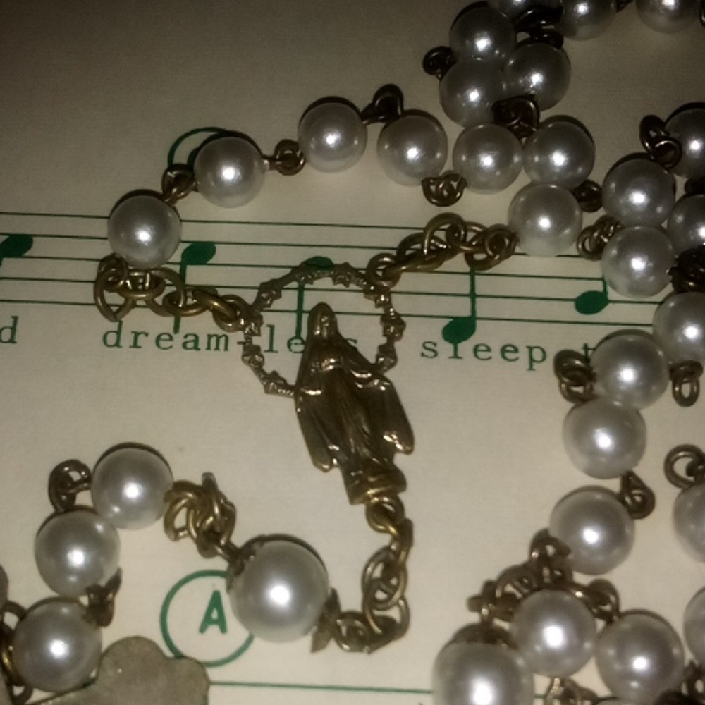 Vintage Rosary Mother If Pearl Faux Pearl Stainless Steel - Picture 4 of 7